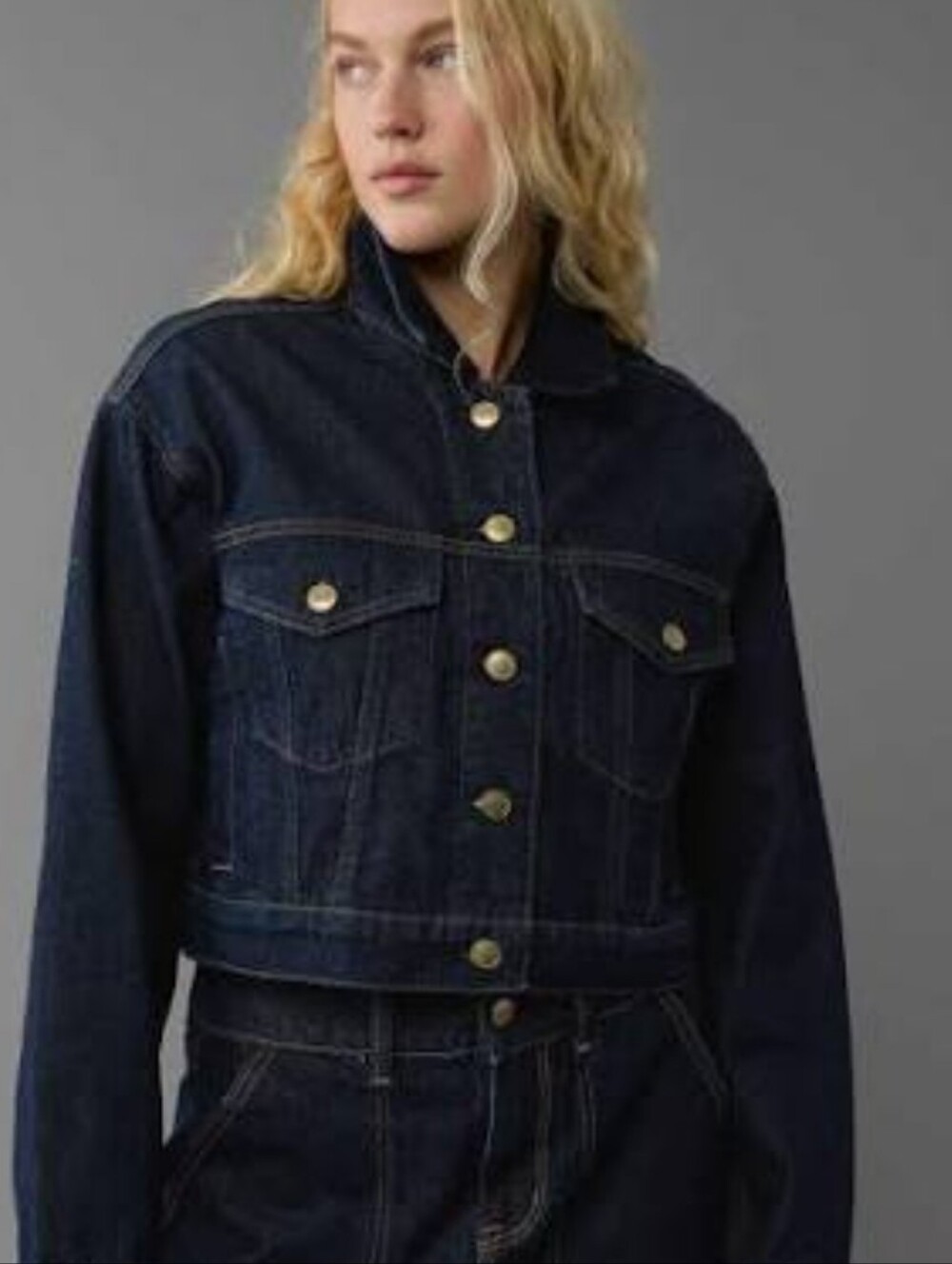 NWOT Dark Blue Cropped Denim Jacket - Women